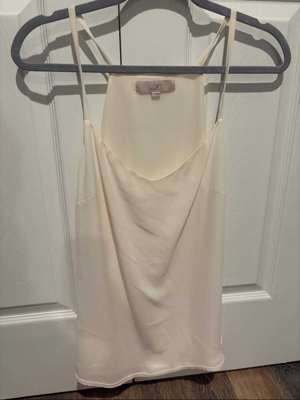 LOFT Cream Cowl-Neck Satin Tank Top with Spaghetti Straps